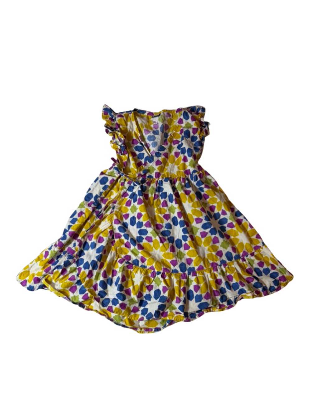 Tea Collection Girls 5 Geometric Floral Cotton Ruffle Sleeve Wrap Style Dress